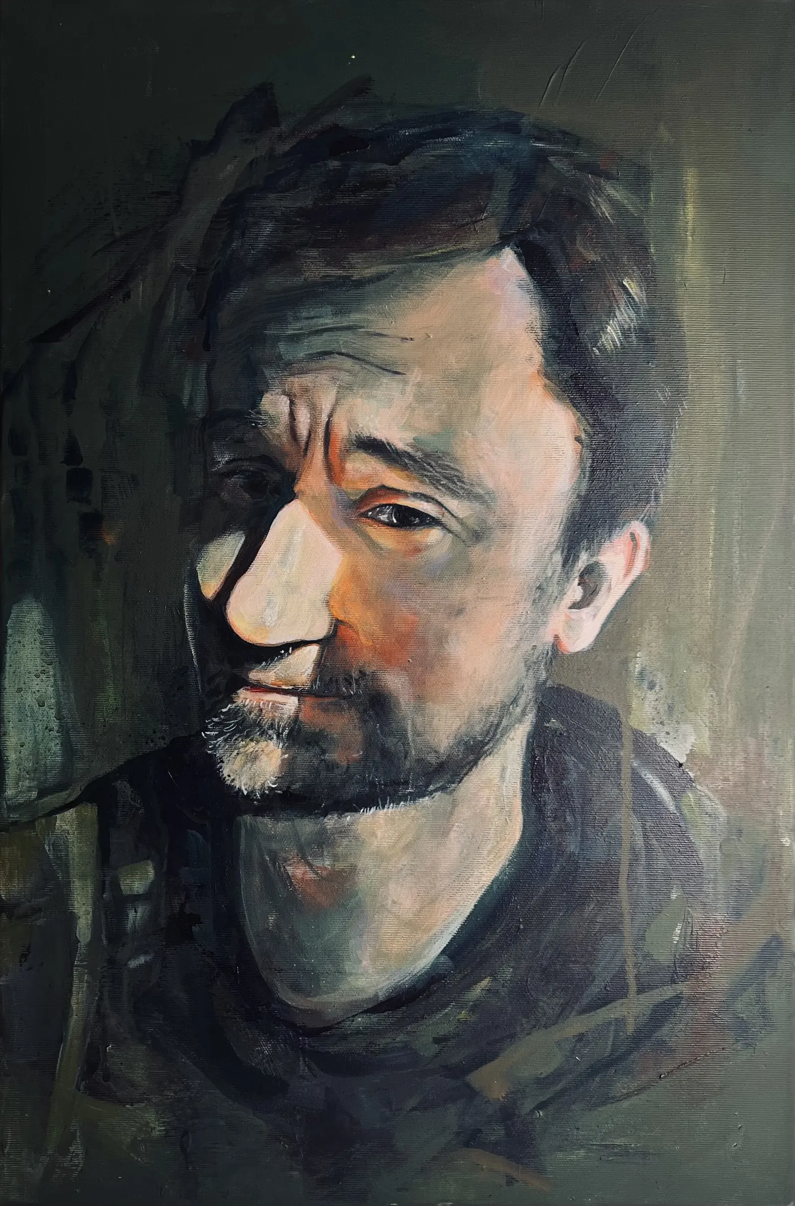 Akryl: portret mężczyzny z zarostem